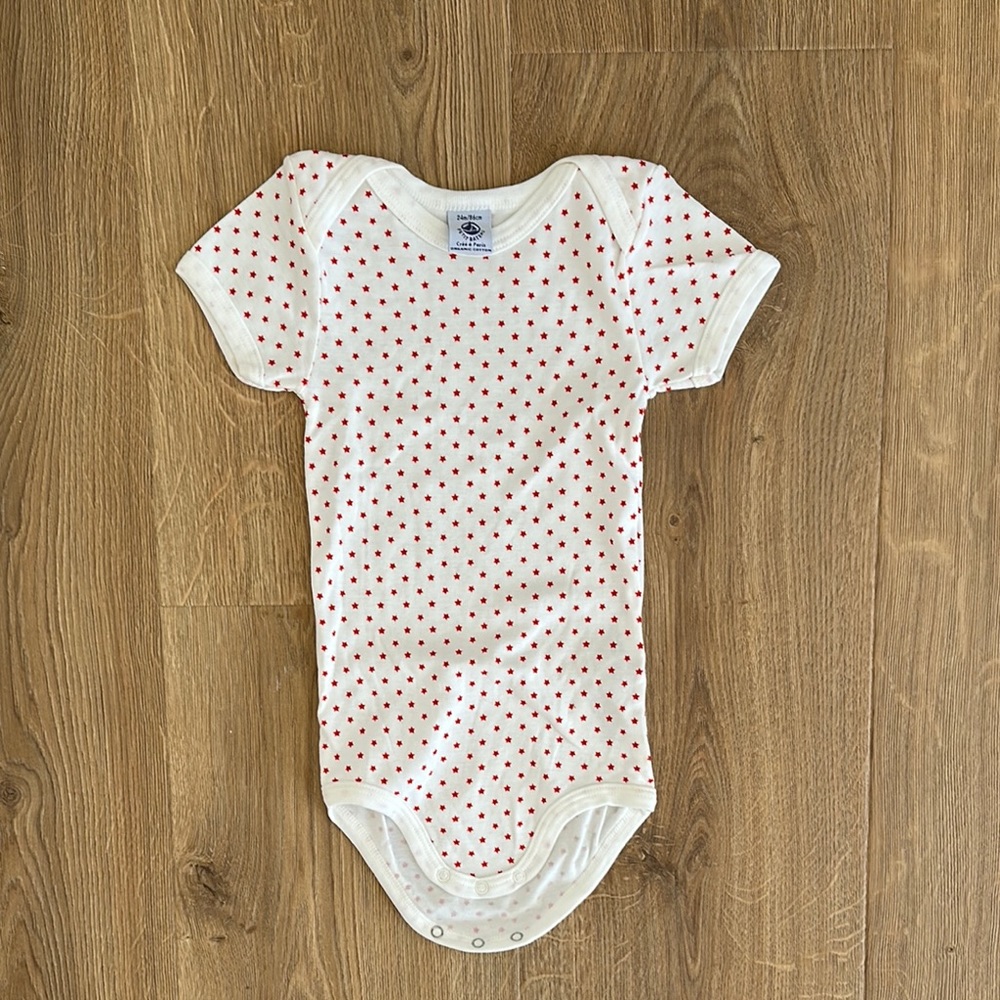 NEW Petit Bateau 24mo White and Red Polka Dot Kids One Piece